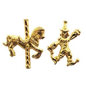 Carousel Horse Jester Pins Lot 2 Gold Tone Circus Brooch